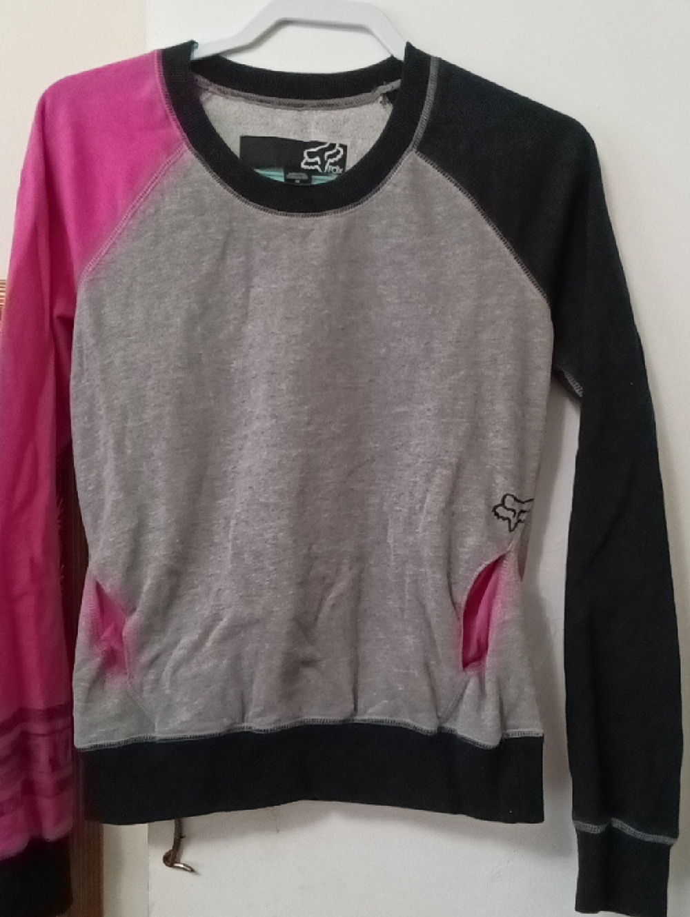 FOX Racing Grey Pullover with Pink & Black Raglan Sleeves